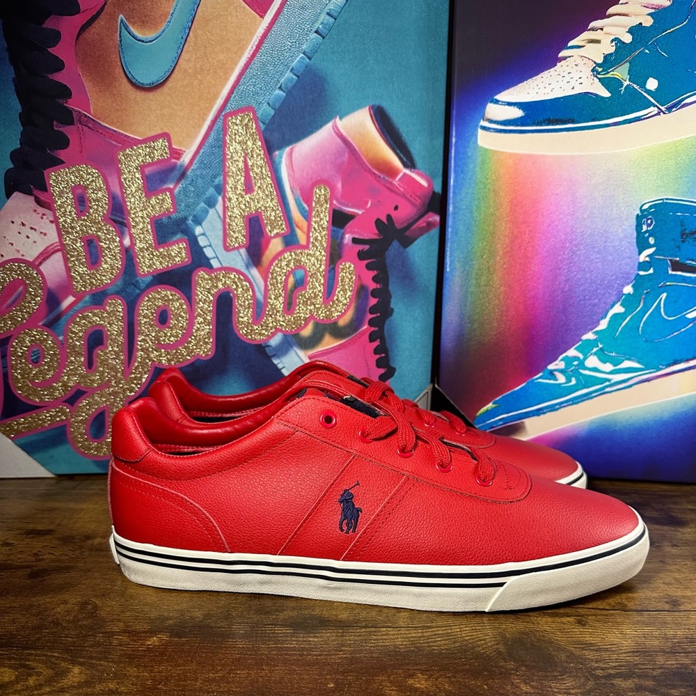 Polo Ralph Lauren Men's Hanford Sneakers Size 14D Red Leather Lace Up - Picture 2 of 8